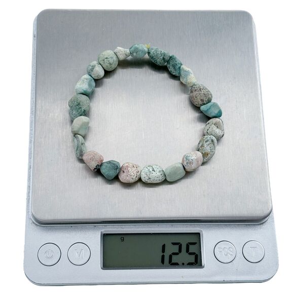 8mm-9mm Frosted Amazonite Beaded Stretchy Bracelet 6.5" - Picture 2 of 4